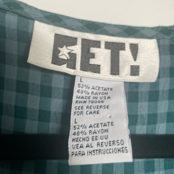 Vintage Green Plaid Gingham Button Down Cottagecore Pocket Dress Size Large - Picture 3 of 8